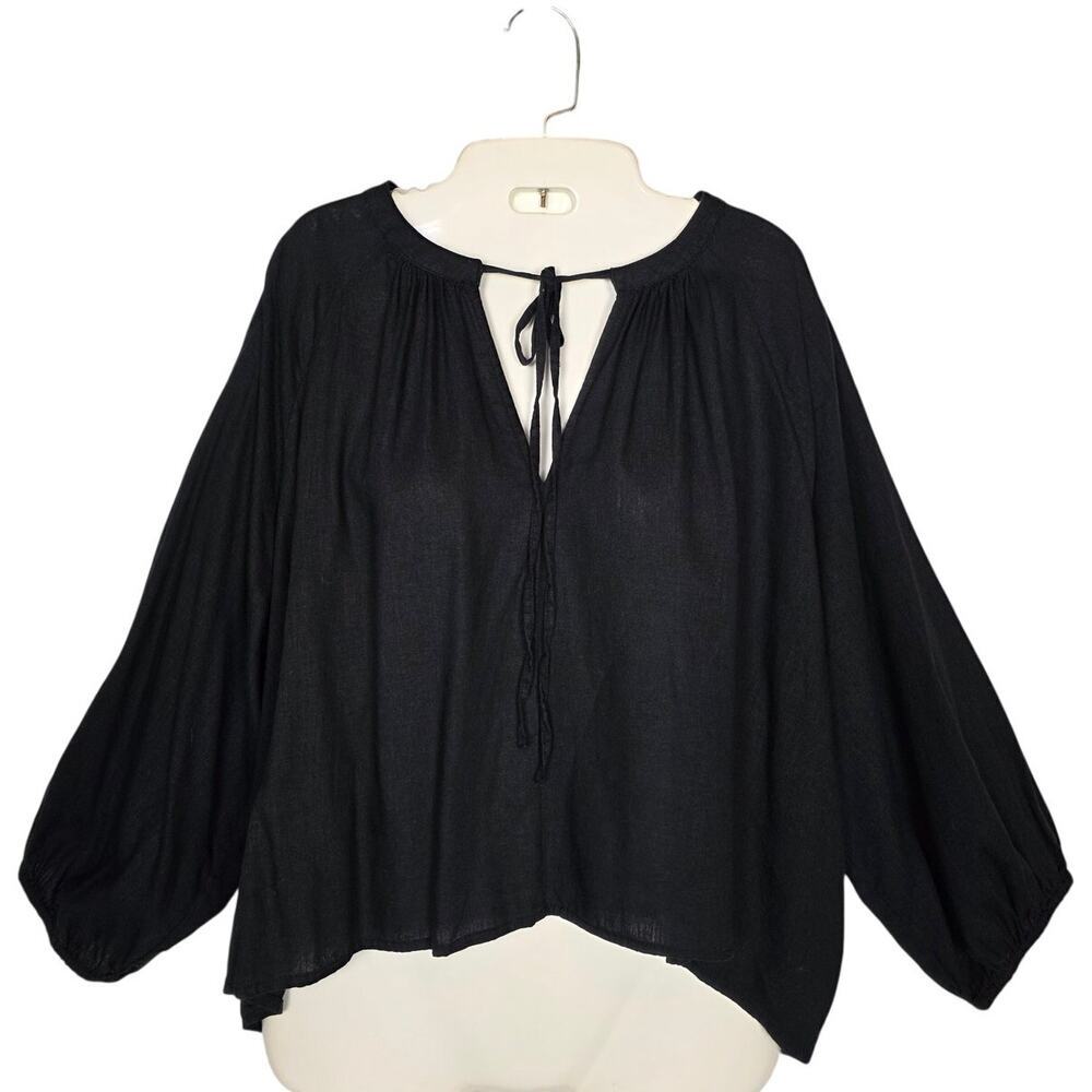 A New Day Black Linen Blend Top Womens S Small Sleeveless Shell Blouse EUC